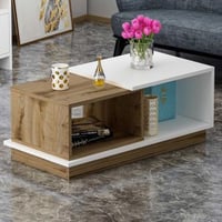 Viyana Table basse | 100 % MÉLAMINÉ | Blanc, Chêne