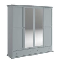 Armoire Morgane 199cm avec 4 portes & miroir - gris