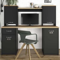 Bureau Melmo 150cm industriel - noir/chêne Helvézia