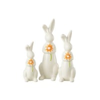 Set 3 lapins fleurs porcelaine orange/blanc