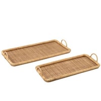 Set de 2 plateaux rectangle rottin/metal naturel