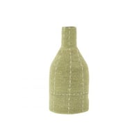 Vase forme boutielle pointilles lignes jonc de mer vert/blanc