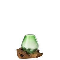 Vase sur pied gamal bois/verre recyclé naturel/vert medium