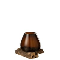 Vase sur pied gamal bois/verre recyclé naturel/brun large