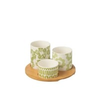 Set 3 plats apero + plateau bambou coffret ceramique vert
