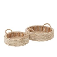 Set de 2 plateau rond feuilles de mais/contreplaque naturel