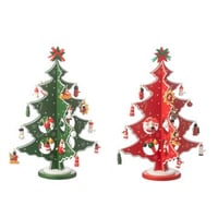 Arbre de noel + figurines pliable bois rouge/vert assortiment de 2