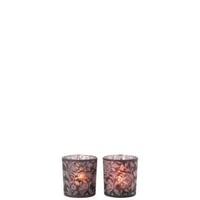 Photophore fleurs verre mat mauve mix/argent small assortiment de 2