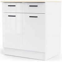 Meuble de cuisine Bianco - 80x60x90cm - 2 portes & 2 tiroirs - blanc brillant