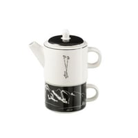 Theiere + tasse boite cadeau ceramique noir/blanc