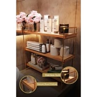 Etagère murale en bois rustique avec supports en métal - 100% bois massif, brun doré