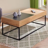 Table basse Filora | 110 x 50 x 40 cm | 2 compartiments de rangement | Couleur : Chêne