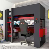 Lit mezzanine avec bureau Graham 90x200cm - anthracite/rouge