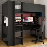 Lit mezzanine Raven 90x200 cm avec bureau et éclairage LED - gris foncé