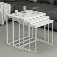 Woody Fashion - Ensemble de tables gigognes - 3 pièces | Mélaminé | Cadre en métal | Blanc