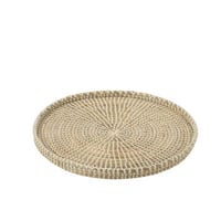 Plateau rond jonc de mer/plastique naturel/blanc