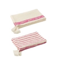 Plaid lignes+floches coton blanc/rose assortiment de 2