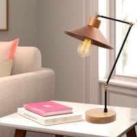 Lampe de table Noor - Corps en métal et base en bois - Diamètre 24 cm - Cuivre