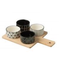 Service a tapas 4 sets+plateau bambou boite noir/blanc