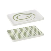 Plat rectangulaire bois de manguier vert/blanc assortiment de 2