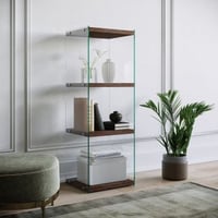 Bibliothèque Locelso | 100% bois massif | cadre en verre trempé | couleur noyer