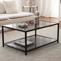 Table basse Locelso | Verre trempé 4mm et structure en métal | Noir de fumée