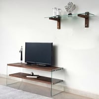 Meuble TV Locelso | Bois de pin massif | Verre trempé | Noyer