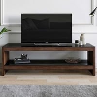 Locelso TV Stand | 100% Solid Wood Pine | 8mm Thick | Tempered Glass | Walnut
