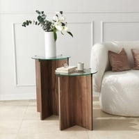 Table gigogne en verre trempé | Woody Fashion | Noyer