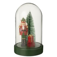 Cloche décorative led casse-noisette + arbre + cadeaux poudre de chaux rouge noël/vert foncé