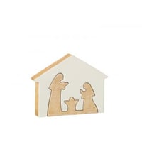 Crèche dans maison bois de manguier blanc/naturel large