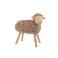 Mouton décoratif bois de hêtre/fausse fourrure naturel/beige large