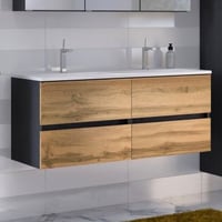 Meuble vasque Luna 120cm avec double vasque et 4 tiroirs - graphite/chêne