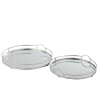 Set de 2 plateau rond miroir fer argent
