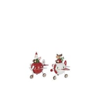 Renne + père noël dans avion métal rouge noël/blanc small assortiment de 2