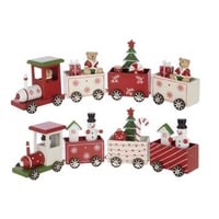 Train ours + bonhomme de neige contreplaqué rouge noël/blanc assortiment de 2