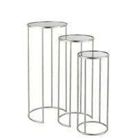 Set de 3 tables gigognes leo miroir fer argent