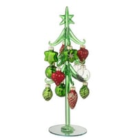 Sapin de noël + boules verre vert foncé/rouge noël