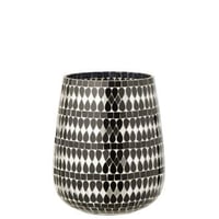 Photophore mosaïque verre noir/argenté large