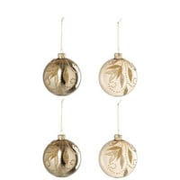 Boite de 4 boule de noël feuilles + pois verre doré