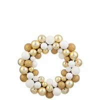 Couronne boules de noël plastique blanc/doré