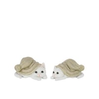 Chat chapeau polyrésine gris vert/blanc medium assortiment de 2