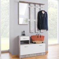 Vestiaire Rudolf (porte-manteau, miroir & armoire à chaussures) - béton/blanc