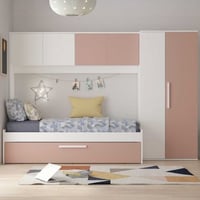 Lit avec pont de lit et tiroir de lit Lev- rose/blanc