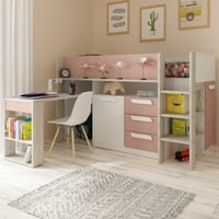 Lit combiné Beau 90x200 avec bureau - vieux rose