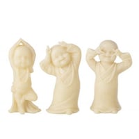 Moine amusant polyrésine jaune assortiment de 3