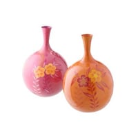 Vase fleurs métal rose/orange assortiment de 2