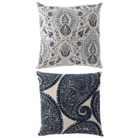 Coussin motif floral carré polyester bleu/blanc cassé assortiment de 2