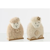 Mouton fleur polyester blanc/beige small assortiment de 2