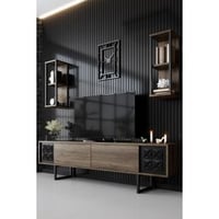Meuble TV tendance Woody | 100% Mélamine | Pieds en métal | Noyer noir